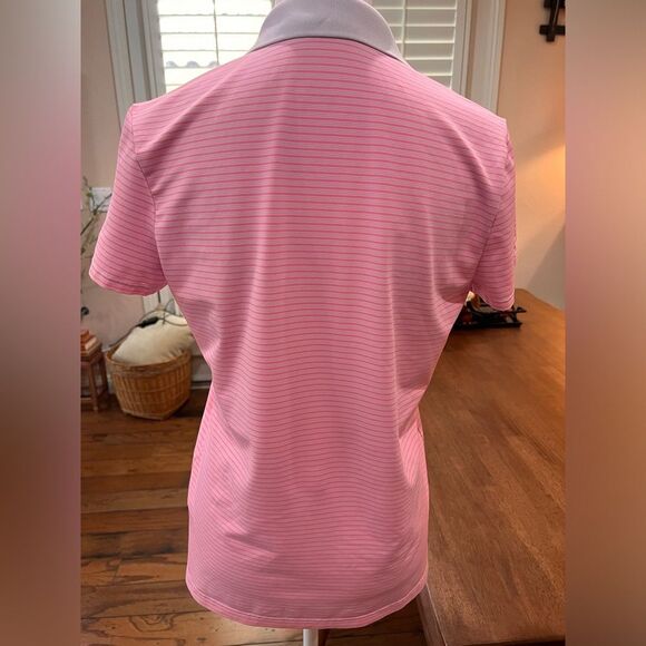 Golf Performance Polo Neon Pink Stripe Snap Placket Stretch Moisture-Wick M RLX - Picture 3 of 8